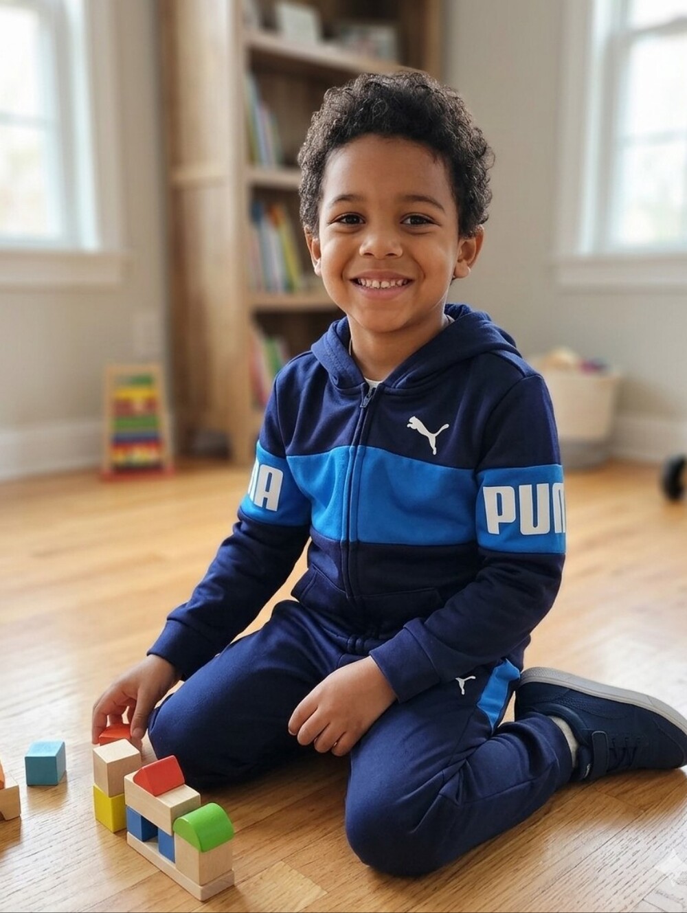 Puma Navy and Bright Blue Kids Matching Hoodie & Pants Set